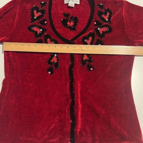 That Sweater Red Beaded with Hearts Button Up Sweater Cardigan Size M - Picture 11 of 16